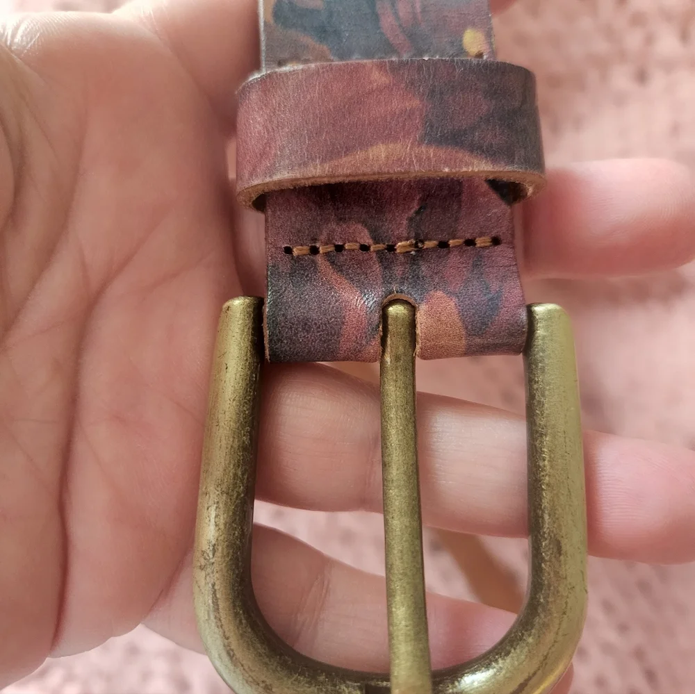 Patricia Nash Brown Leather Belt with Gold Buckle